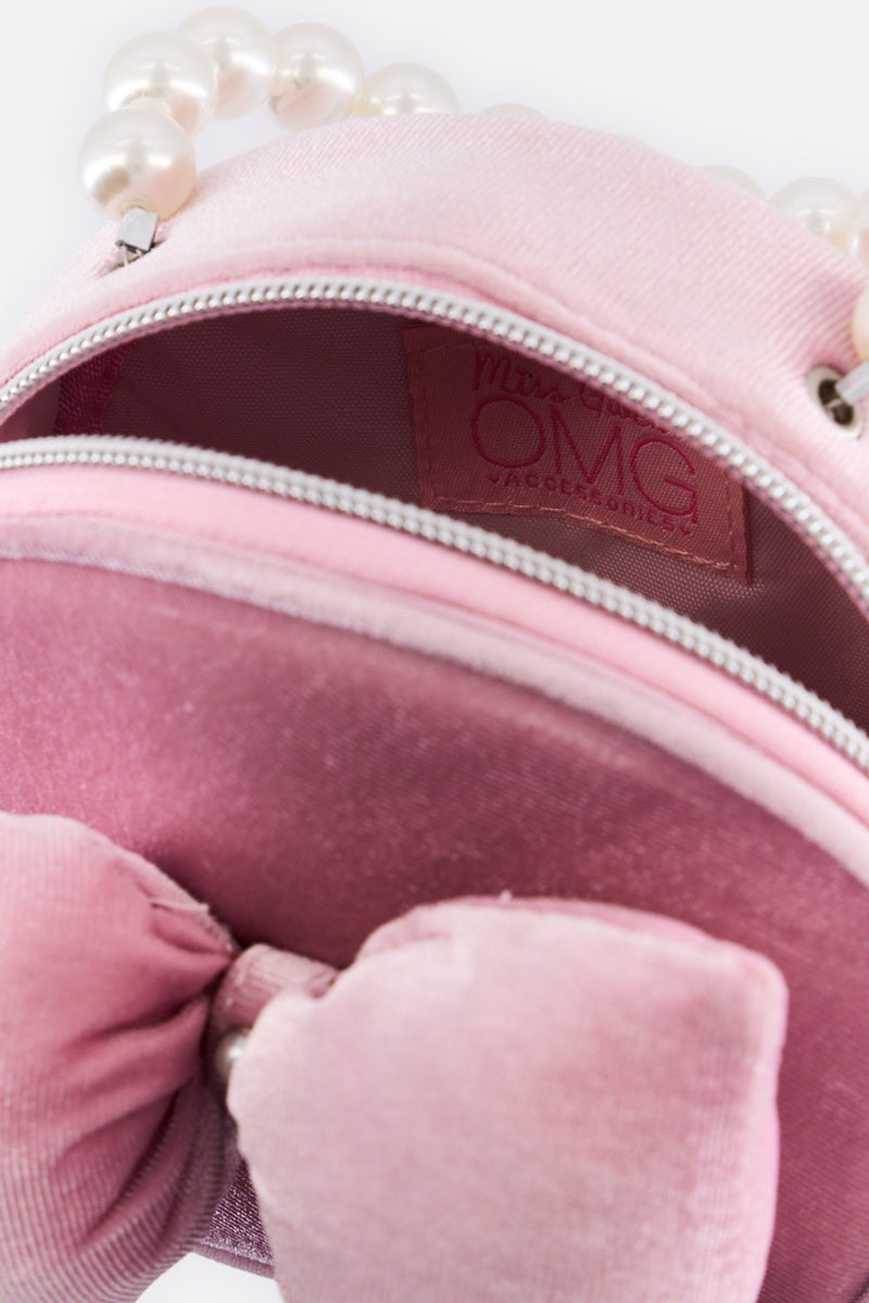 Miss Gwen's OMG Kids Girl  Velvet Pearl Handle Cross Body Bag, Pink - Image 4
