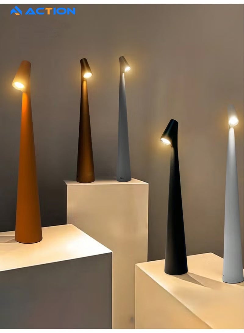 ACTION Touch Control LED Table Lamp – Rechargeable & Cordless with 3-Color Dimmable Light, Matte Plastic Shade, USB Charging – Modern Portable Downlight for Bedroom, Dining Table, Office, and Reading – Elegant Gift for Home Decor - Image 1