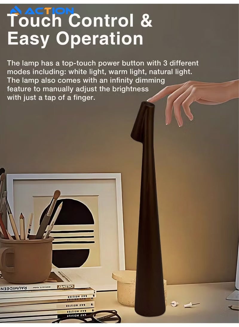ACTION Touch Control LED Table Lamp – Rechargeable & Cordless with 3-Color Dimmable Light, Matte Plastic Shade, USB Charging – Modern Portable Downlight for Bedroom, Dining Table, Office, and Reading – Elegant Gift for Home Decor - Image 2