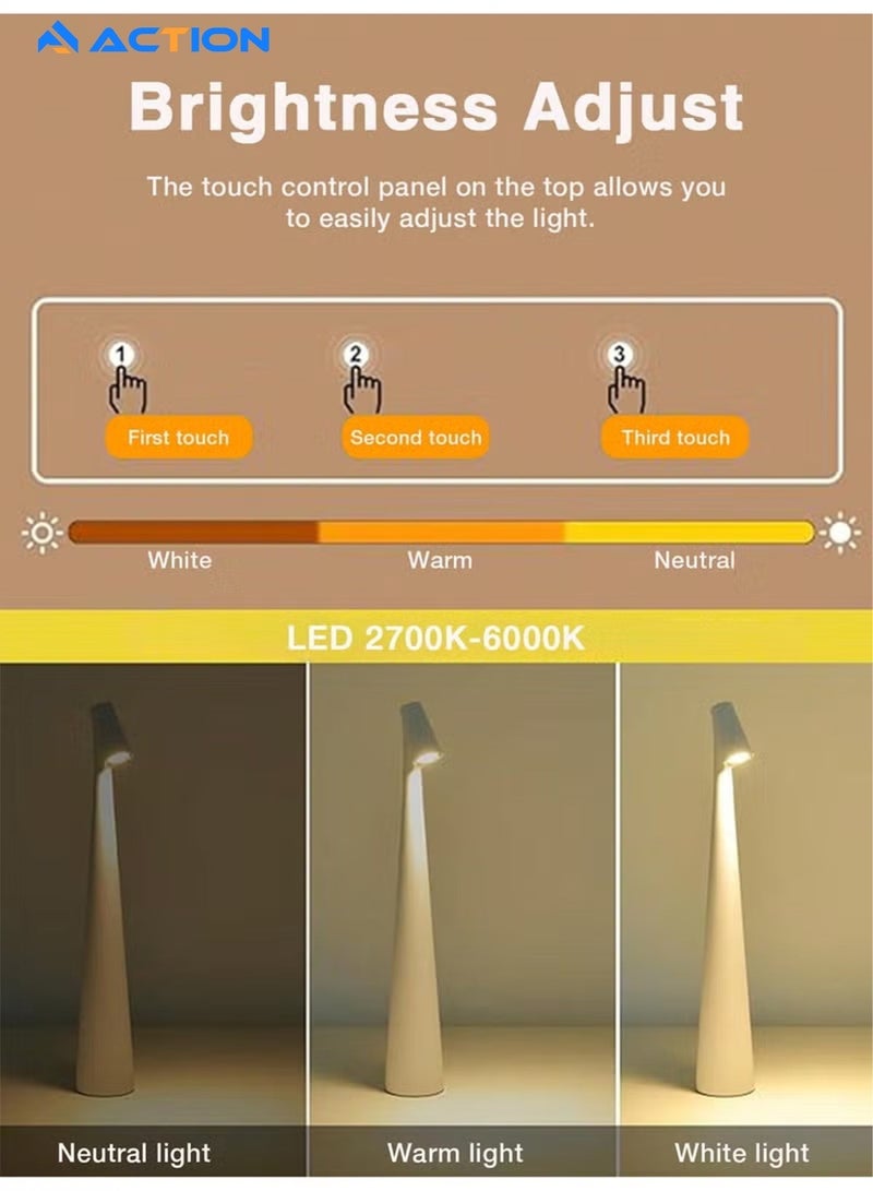 ACTION Touch Control LED Table Lamp – Rechargeable & Cordless with 3-Color Dimmable Light, Matte Plastic Shade, USB Charging – Modern Portable Downlight for Bedroom, Dining Table, Office, and Reading – Elegant Gift for Home Decor - Image 3