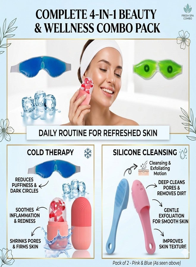 SONEEV MART 5-in-1 Ultimate Skin Soothing Kit - Ice Roller, Cooling Gel Eye Masks & Silicone Exfoliators for Depuffing and Glow - Image 5