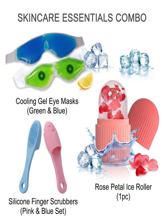 SONEEV MART 5-in-1 Ultimate Skin Soothing Kit - Ice Roller, Cooling Gel Eye Masks & Silicone Exfoliators for Depuffing and Glow - Image 3