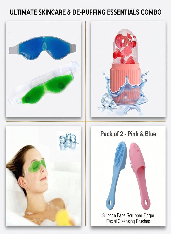 SONEEV MART 5-in-1 Ultimate Skin Soothing Kit - Ice Roller, Cooling Gel Eye Masks & Silicone Exfoliators for Depuffing and Glow - Image 4