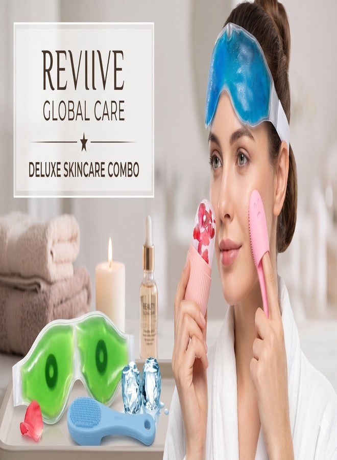 SONEEV MART 5-in-1 Ultimate Skin Soothing Kit - Ice Roller, Cooling Gel Eye Masks & Silicone Exfoliators for Depuffing and Glow - Image 2