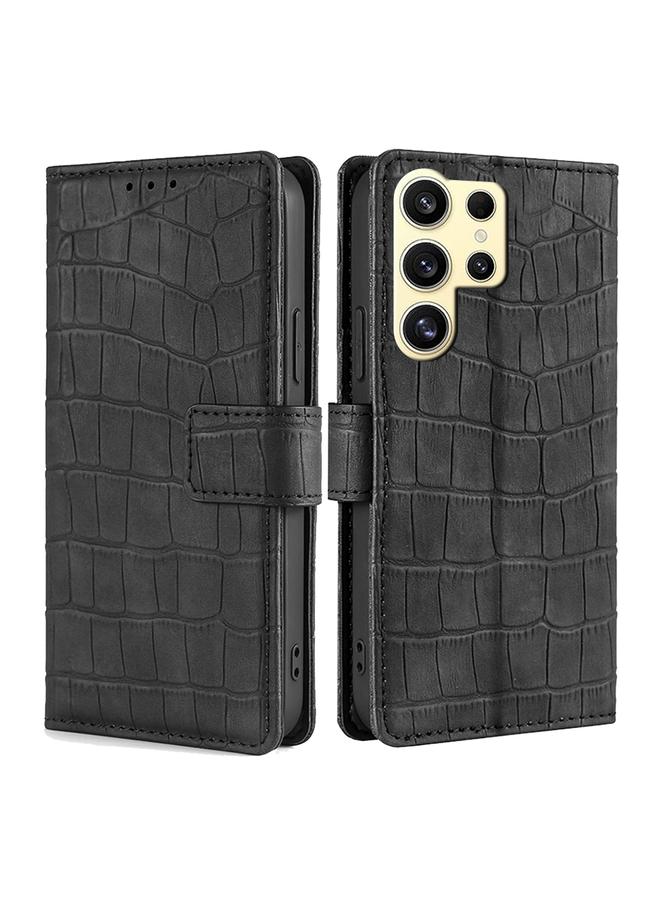 Green Tiger For Samsung Galaxy S24 Ultra 5G Skin Feel Crocodile Magnetic Clasp Leather Phone Case(Black)