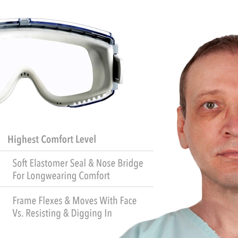 Uvex Stealth Safety Goggles with Clear Uvextreme Anti-Fog Lens, Teal & Gray Body & Neoprene Headband (S39610C) - Image 3