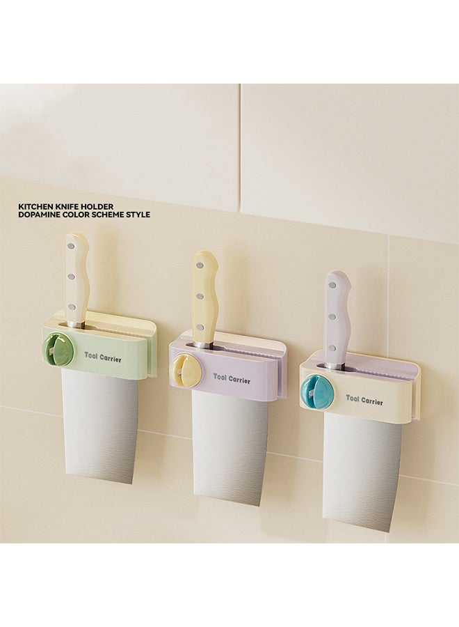 3PCS 2-in-1 Wall-Mounted Knife Holder with Built-in Sharpener | Heavy Duty Adhesive Knife Rack for Organizer and Storage | for Small Apartments and Kitchen Gadgets (Green+Apricot+Purple) - Image 2