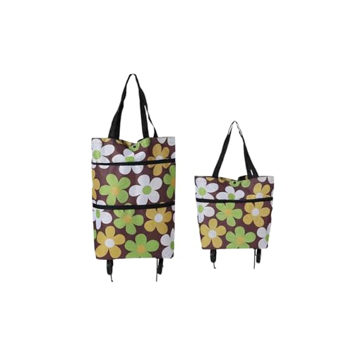 Swpato Reusable Grocery Bags with Waterproof Coating and Folding Wheels Foldable Tote Bags for Shopping MultiPurpose Storage for GroceriesCoffee Flower - Image 1