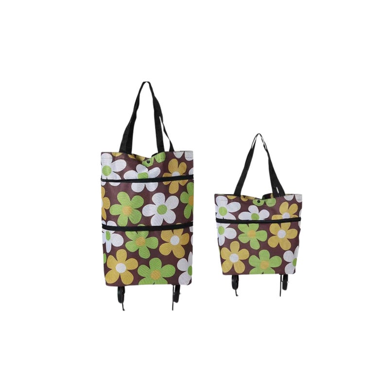 Swpato Reusable Grocery Bags with Waterproof Coating and Folding Wheels Foldable Tote Bags for Shopping MultiPurpose Storage for GroceriesCoffee Flower - Image 2