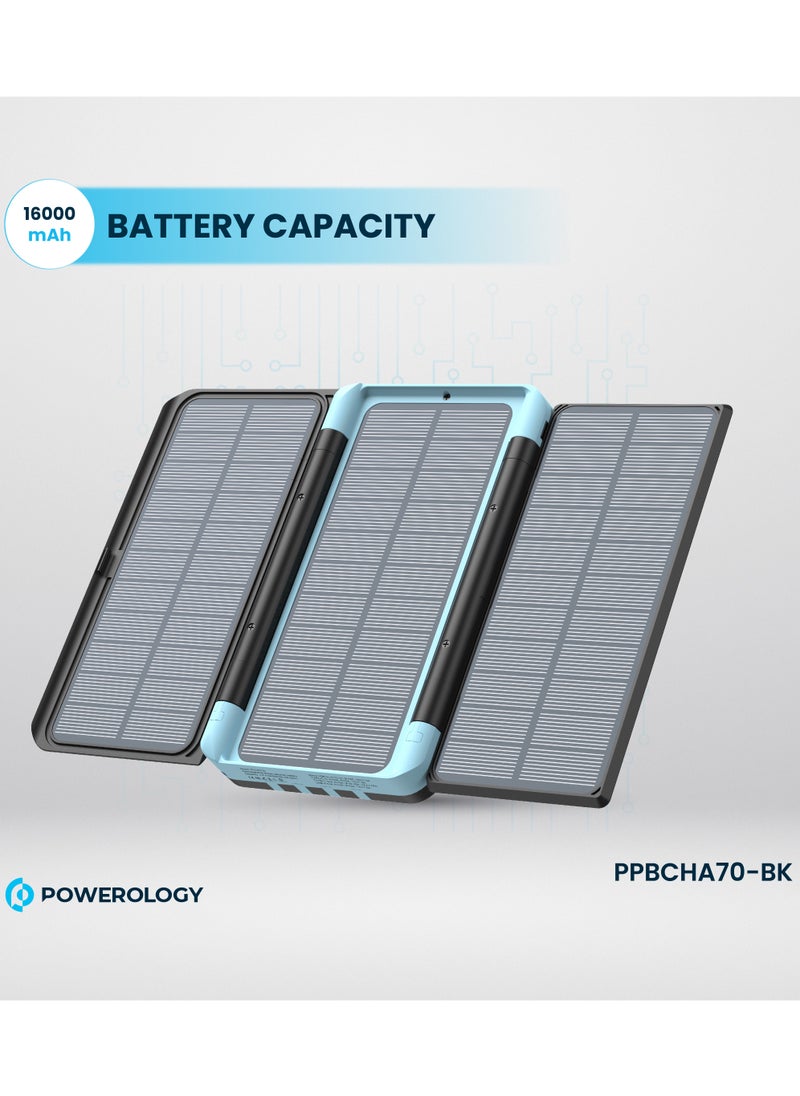 Powerology Solar Power Bank 16000mAh with Integrated Cables /Powerbank with Flashlight and LED Display - Black / Light Blue  - Image 3