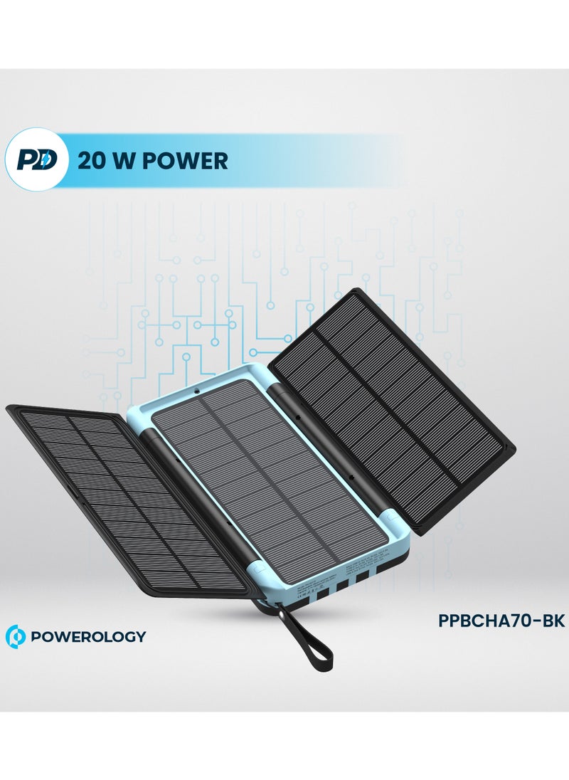 Powerology Solar Power Bank 16000mAh with Integrated Cables /Powerbank with Flashlight and LED Display - Black / Light Blue  - Image 5