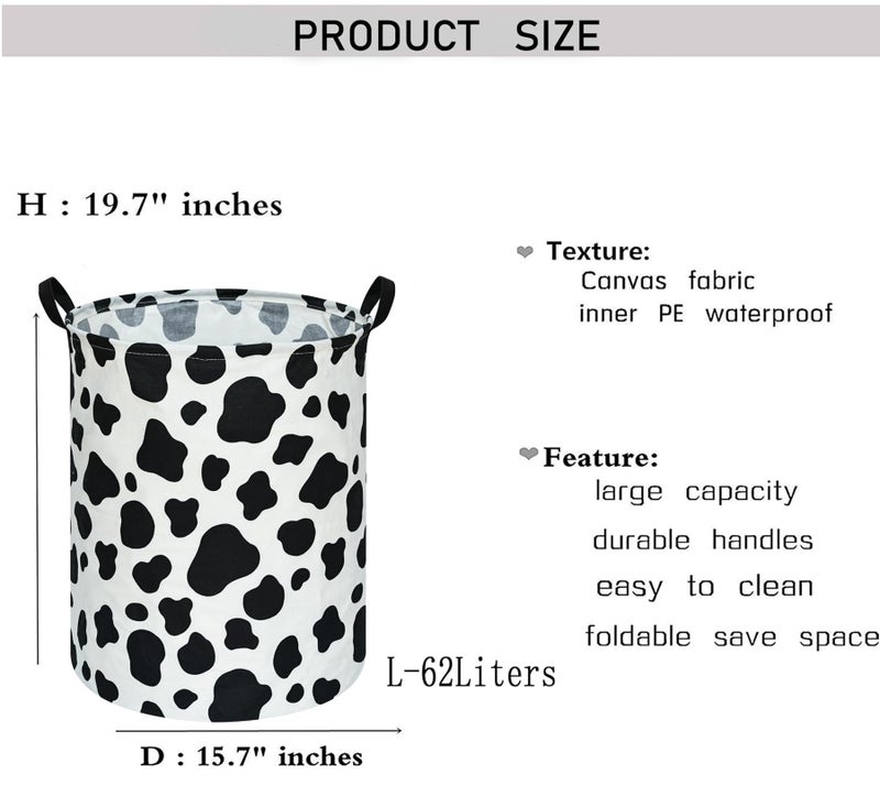 KUNRO Toy Bin Waterproof storage organizer for Nursery Hamper Home decor Closet Kids Bedroom Laundry Baby Gift Shelf Baskets (Rould Cow pattern) - Image 2