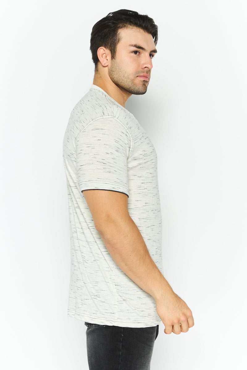 Company Eighty One Men Henley Neck Short Sleeves Heather T-Shirt, Off White  - Image 2