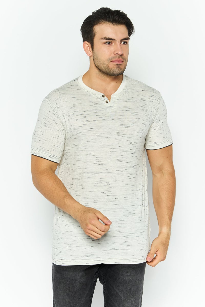 Company Eighty One Men Henley Neck Short Sleeves Heather T-Shirt, Off White  - Image 1