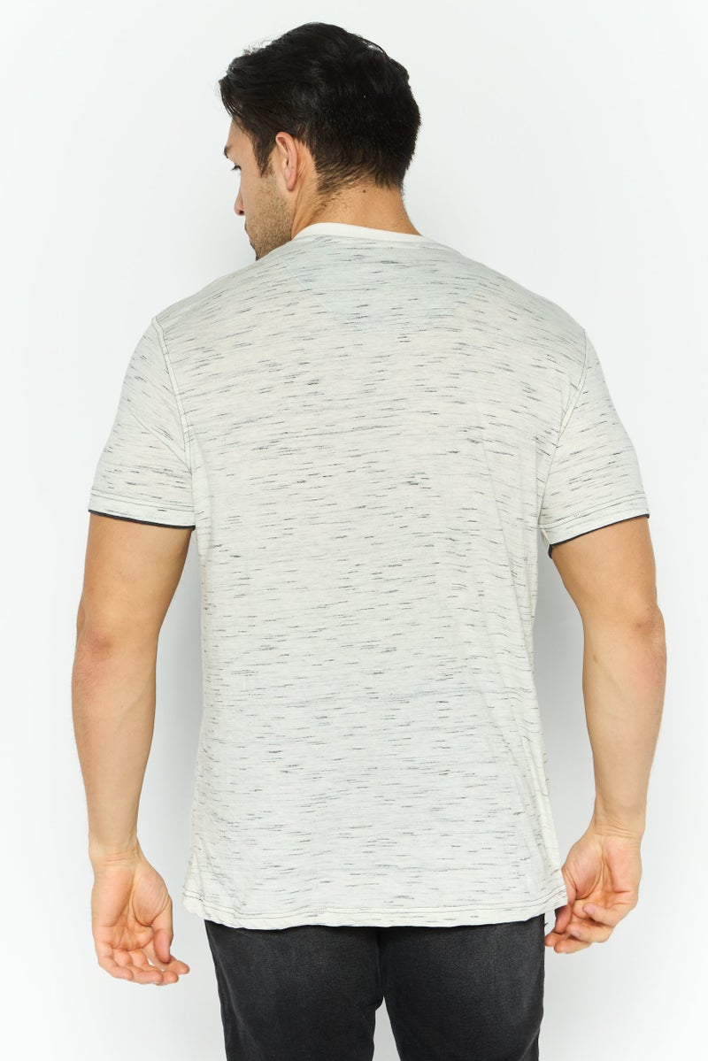 Company Eighty One Men Henley Neck Short Sleeves Heather T-Shirt, Off White  - Image 3