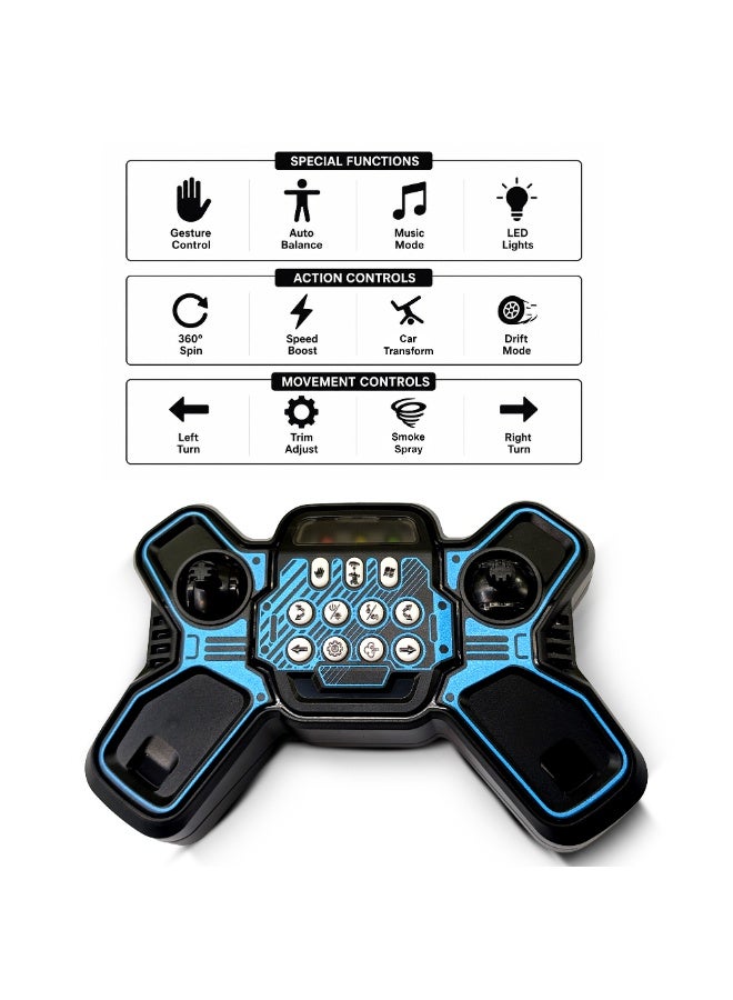 MYTOYS 2-in-1 Transforming RC Car Robot Toy with Gesture & Remote Control, 1:18 Scale Drift Stunt Vehicle with Mecanum Wheels, LED Lights, Sound & Smoke Spray Mist - Image 2