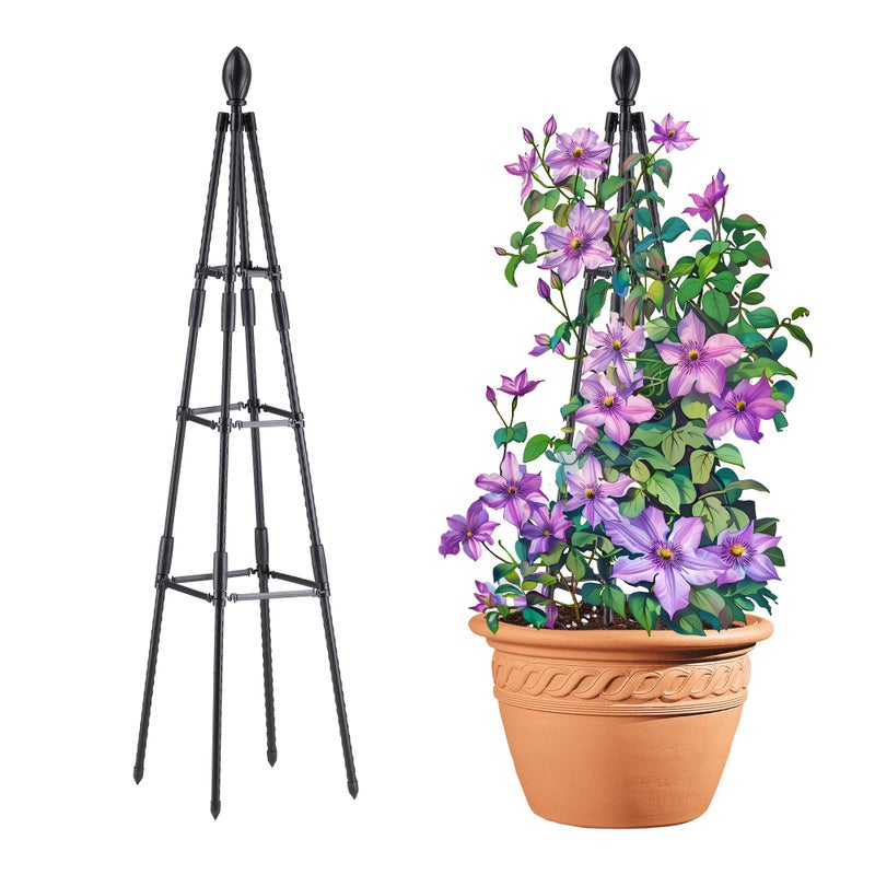 AlisisFores 4 Ft Tower Obelisk Trellis for Potted Climbing Plants, Garden Trellis Rustproof Plastic Coated Metal Plant Support for Vegetables, Vines and Rose Bushes - Image 1