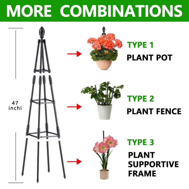 AlisisFores 4 Ft Tower Obelisk Trellis for Potted Climbing Plants, Garden Trellis Rustproof Plastic Coated Metal Plant Support for Vegetables, Vines and Rose Bushes - Image 2
