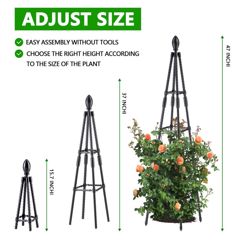 AlisisFores 4 Ft Tower Obelisk Trellis for Potted Climbing Plants, Garden Trellis Rustproof Plastic Coated Metal Plant Support for Vegetables, Vines and Rose Bushes - Image 4