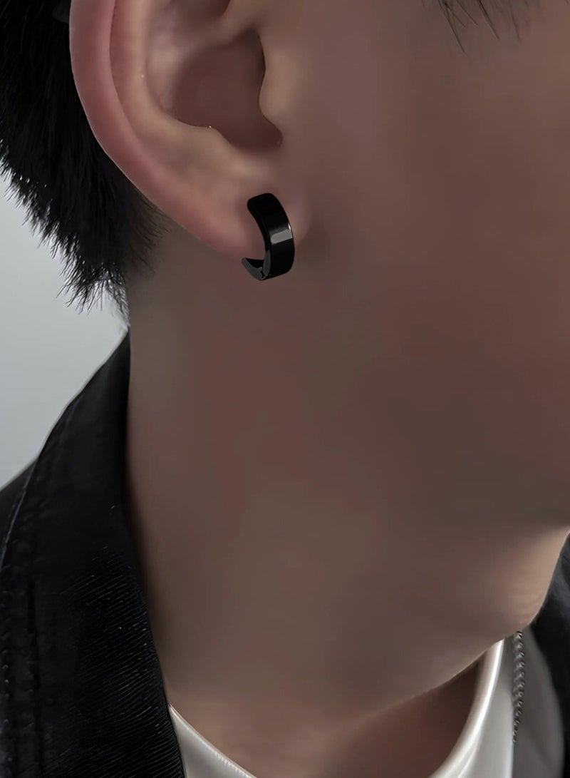 2-Pair Clip-On Titanium Steel Hoop Earrings — No Piercing, Hypoallergenic, Balanced Gentle Grip, Unisex (Black & Silver) - Image 4