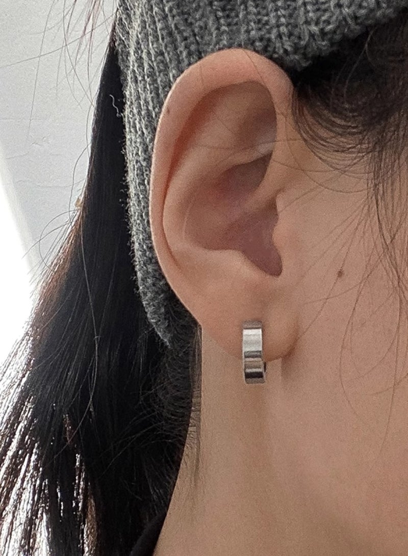 2-Pair Clip-On Titanium Steel Hoop Earrings — No Piercing, Hypoallergenic, Balanced Gentle Grip, Unisex (Black & Silver) - Image 5