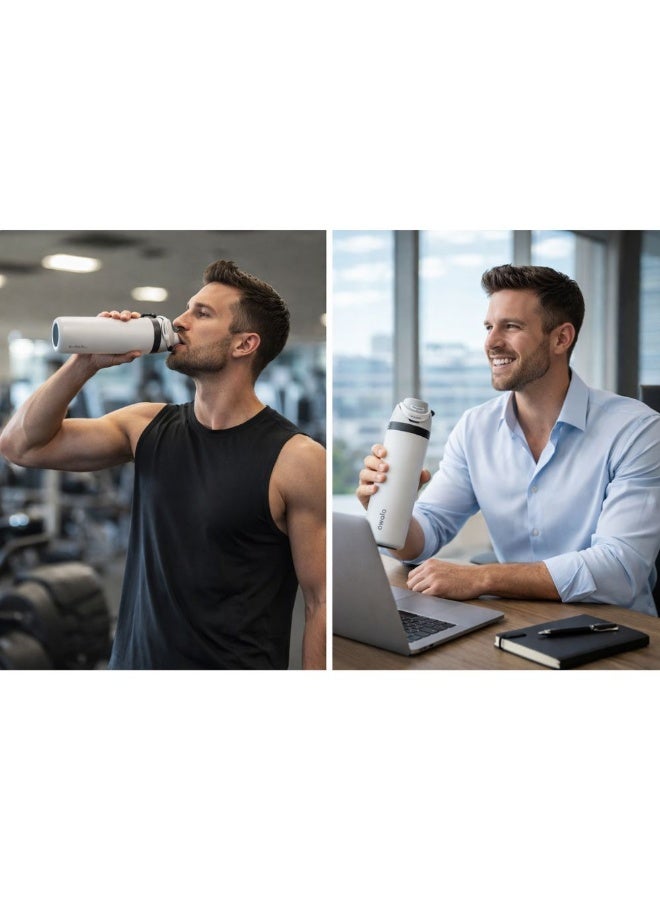 زجاجة مياه أوالا من الفولاذ المقاوم للصدأ، مزودة بماصة بلاستيكية وفولاذية مقاومة للصدأ، وغطاء مانع للتسرب بفتحة واسعة، تصميم سهل الفتح بضغطة واحدة، زجاجة رياضية وسفر قابلة لإعادة الاستخدام، سعة 800 مل، لون أبيض - Image 2