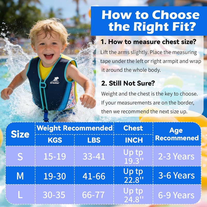 grestar Kids Swim Vest Toddeler Floaties, Swim Floatation Jacket Training Vest for Boys Girls Age 3-6, Neoprene Swimming Aid with Adjustable Buoyancy & Safety Strap - Image 4