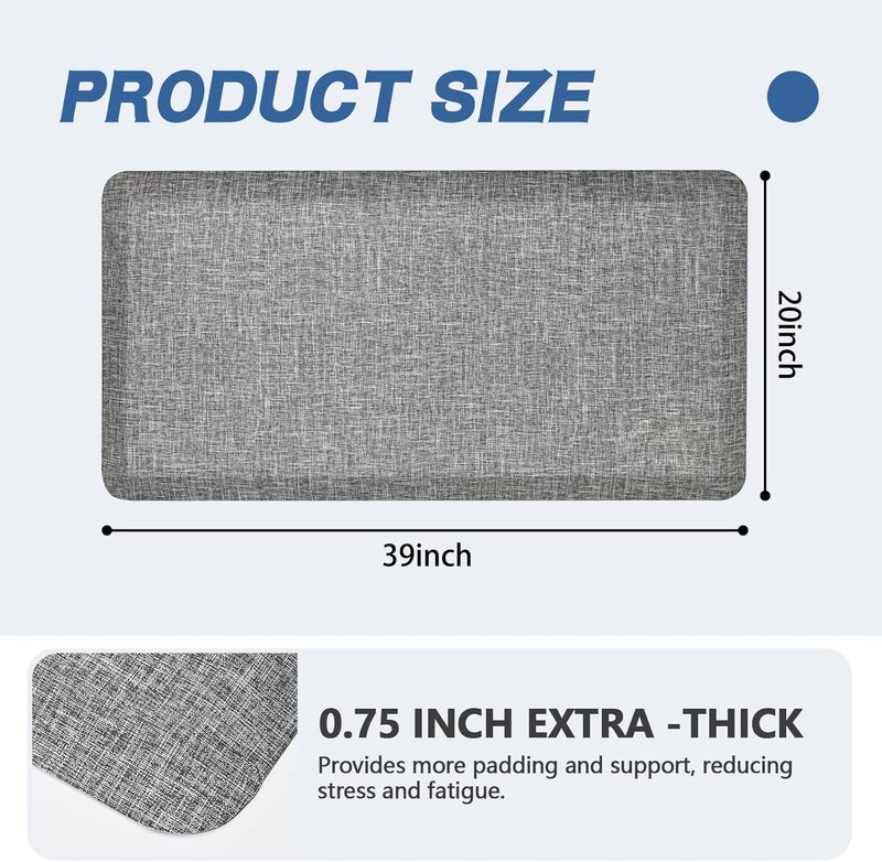 ergohead Anti Slip 3/4 inchs Anti Fatigue Kitchen Floor Mat, Ergonomic Comfort Standing Mat, Waterproof Kitchen Runner for Home, Kitchen, Office, Laundry, Garage (Light Gray, 20" x 39" -0.75") - Image 3