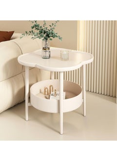 Organized Home Modern 2 Tier White Coffee Table With Storage - Easy Assembly for Home Office - Cloud Shape Irregular Design  - Image 1