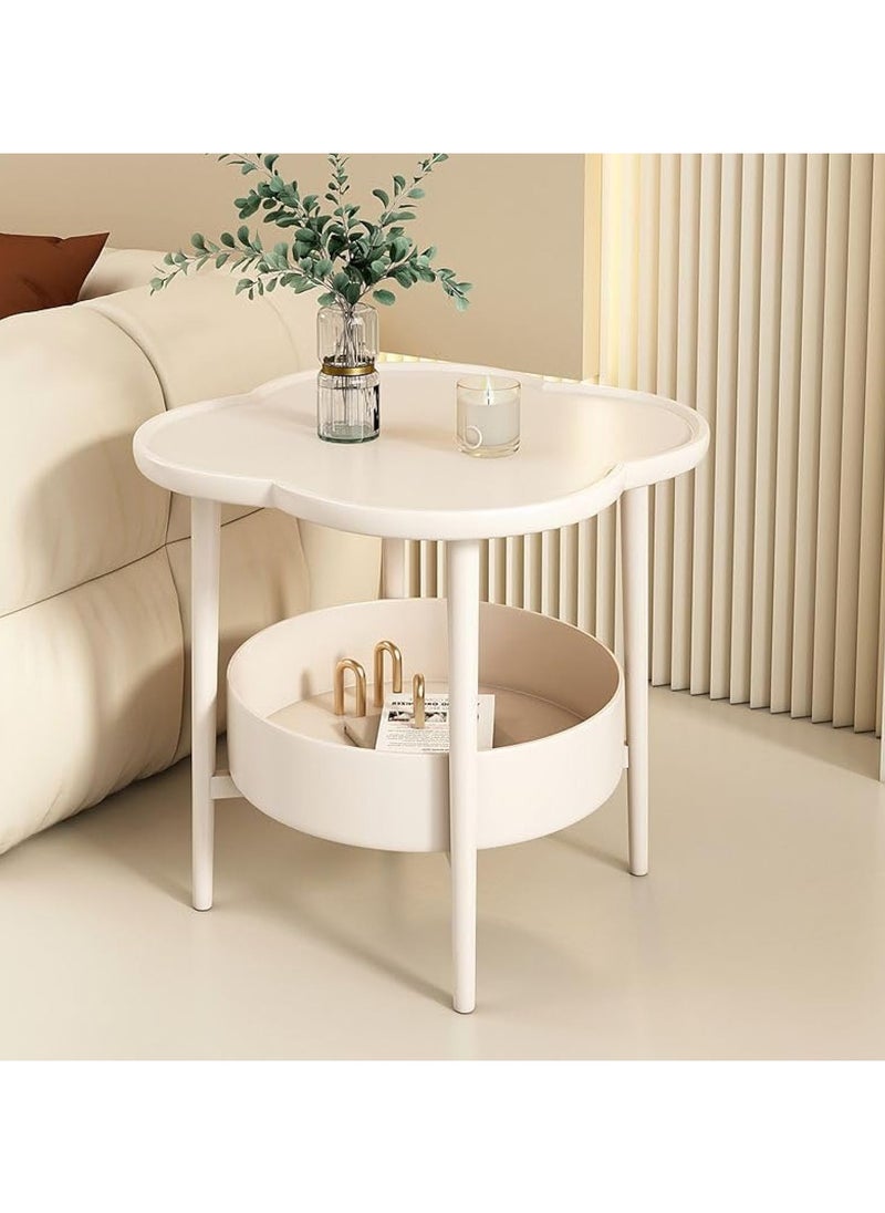 Organized Home Modern 2 Tier White Coffee Table With Storage - Easy Assembly for Home Office - Cloud Shape Irregular Design  - Image 1