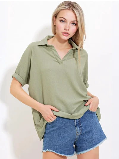 BIG DART BDART Textured Polo Neck Blouse