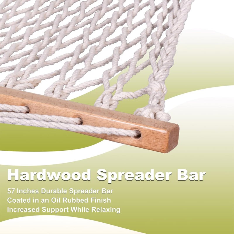 Lazy Daze Hammocks 12FT Double Rope Hammocks, 2 Person Hand Woven Cotton Hammock with Spreader Bar for Outside, Patio, Poolside, FIT 13-15 FT Stand, Max 450 Lbs, Natural, 141 x 57 inches - Image 4