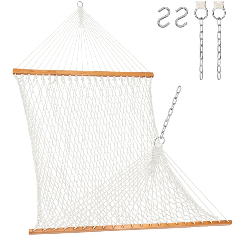Lazy Daze Hammocks 12FT Double Rope Hammocks, 2 Person Hand Woven Cotton Hammock with Spreader Bar for Outside, Patio, Poolside, FIT 13-15 FT Stand, Max 450 Lbs, Natural, 141 x 57 inches - Image 1