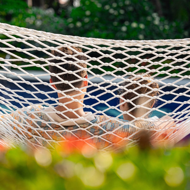 Lazy Daze Hammocks 12FT Double Rope Hammocks, 2 Person Hand Woven Cotton Hammock with Spreader Bar for Outside, Patio, Poolside, FIT 13-15 FT Stand, Max 450 Lbs, Natural, 141 x 57 inches - Image 2