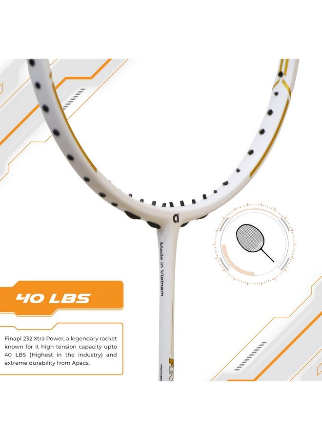 Apacs Apacs Finapi 232 Xtra Power (40LBS, 100% Top Grade UHM Japanese Graphite) Extra Strong Professional Unstrung Badminton Racket with Free Full Cover (White Gold)  - Image 5