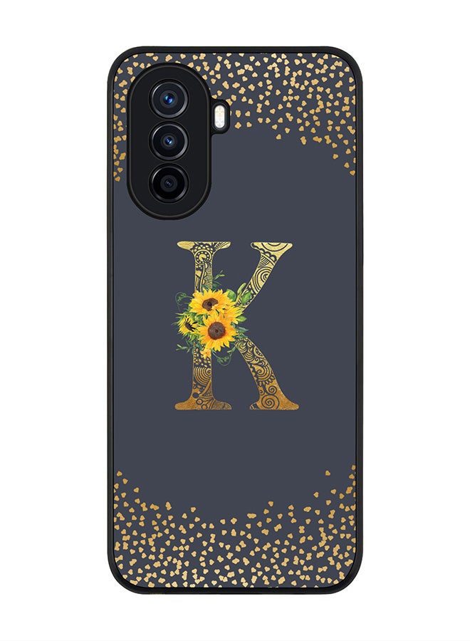 Stylizedd Rugged Black Edge case for Huawei nova Y71,Slim fit Flexible Cover - Custom Monogram Initial Letter Floral Mandala Pattern Alphabet - K (Grey ) - Image 1