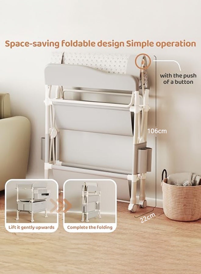 WALALLA Baby Changing Table, Versatile Folding Changing Table with 2 Drawers, Portable Baby Diaper Changing Station with Toy Holder, Adjustable Height Mobile Nursery Diaper for Infant and Newborn - Image 3