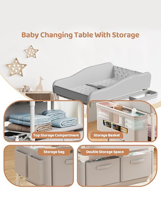 WALALLA Baby Changing Table, Versatile Folding Changing Table with 2 Drawers, Portable Baby Diaper Changing Station with Toy Holder, Adjustable Height Mobile Nursery Diaper for Infant and Newborn - Image 4