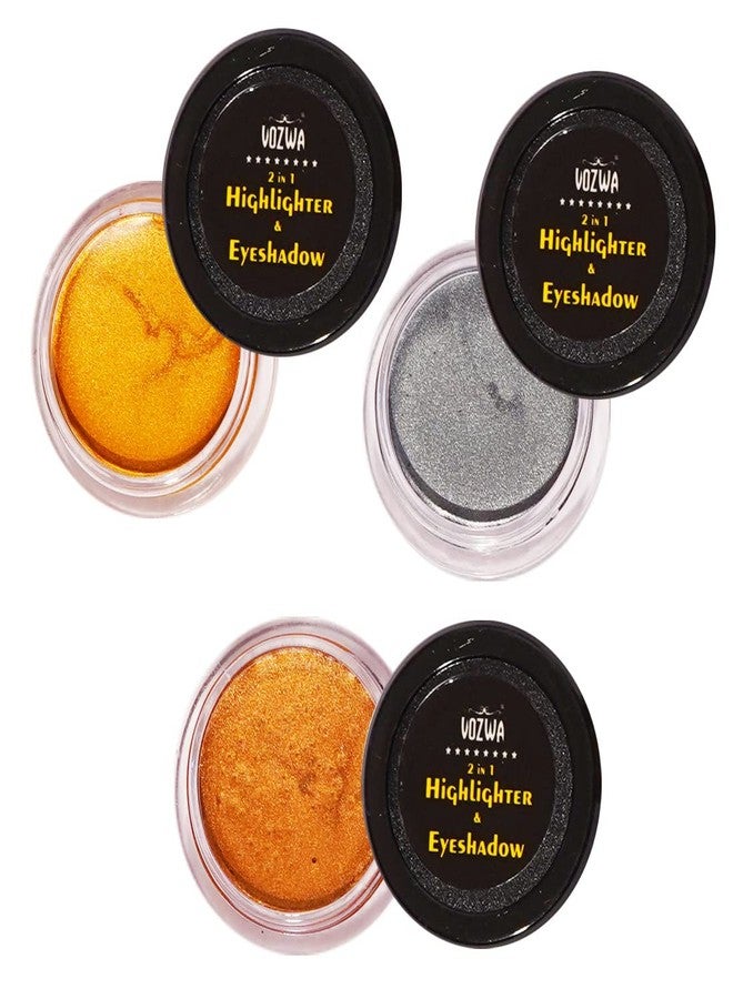 Vozwa 2 in 1 Highlighter Face Makeup & Eyeshadow - 3 Pcs (Gold + Grey + Copper) - Image 2