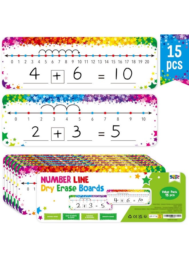 SpriteGru 15 Pcs Number Line Dry Erase Boards, Writable And Erasable Double Sided Board-0-10 On One Side & 0-20 On Other Side Math White Board For Kids, Students, Classroom And Home (12” X 4”, Colorful Stars) - Image 1