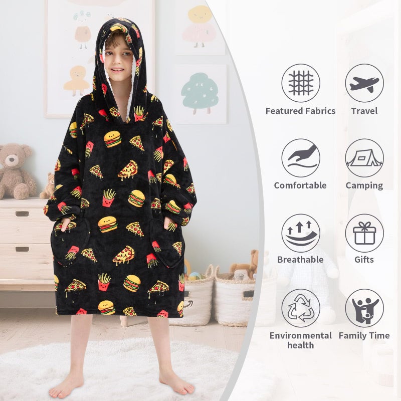 Fiosnow Pizza And Chips Blanket Hoodies For Kids 6-13Yr Oversize Wearable Blanket Hoodies For Boys Girls Teens - Image 3