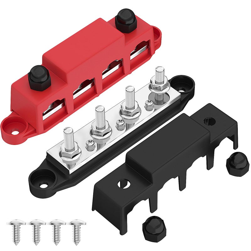 Joinfworld Power Distribution Block Bus Bar 12V 250A with 4 x 516M8 Studs Marine Bus Bar 12 Volt DC Battery Busbar Terminal Block for Automotive Car Boat Solar Wiring NegativePositive