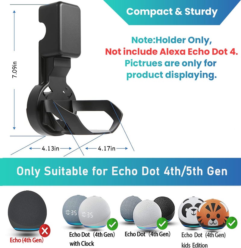 Verilux حامل جدار Verilux® لـ Echo Dot الجيل الرابع/الخامس، حامل جداري لـ Alexa Echo Dot الجيل الرابع/الخامس - حل موفر للمساحة مع إدارة الكابلات لمكبرات الصوت الذكية في منزلك، أسود (الحامل فقط) - Image 2