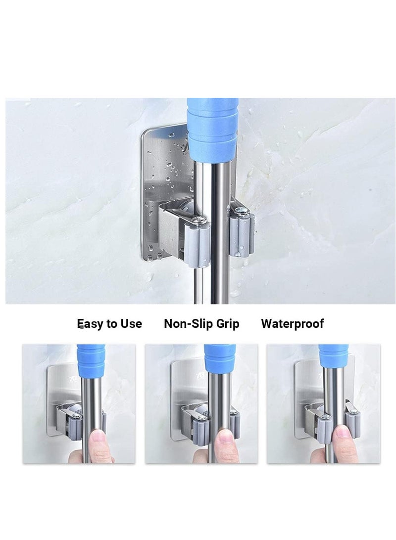 ECVV ECVV 4 PCS Mop Holder Broom Clips Wall Mount Reusable No Drilling Gripper Super Anti-Slip Self Adhesive Heavy Duty Stainless Steel for Home Office Kitchen Closet Garden Bathroom Wardrobe (Grey) - Image 5