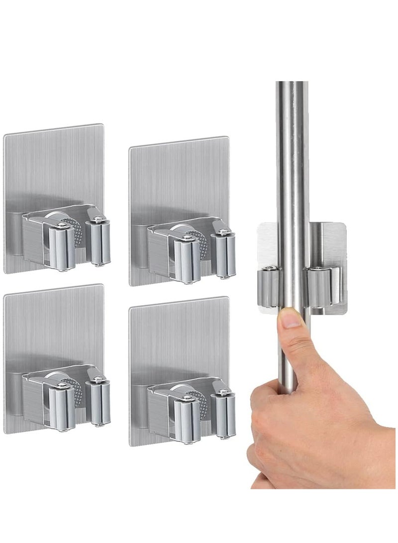 ECVV ECVV 4 PCS Mop Holder Broom Clips Wall Mount Reusable No Drilling Gripper Super Anti-Slip Self Adhesive Heavy Duty Stainless Steel for Home Office Kitchen Closet Garden Bathroom Wardrobe (Grey) - Image 1