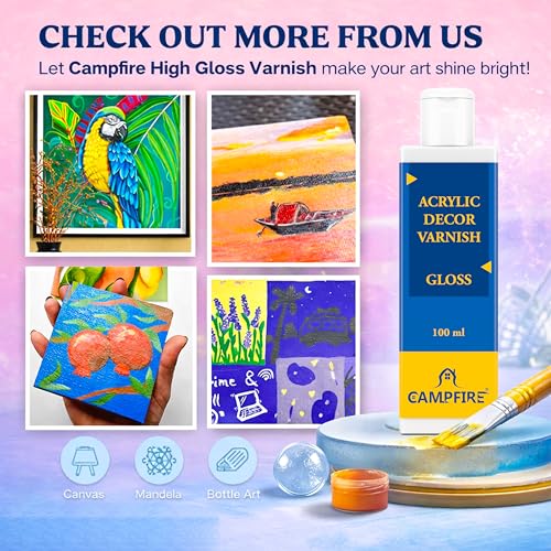 Campfire Acrylic Decor High Gloss Varnish for Art, Craft, Canvas, Wood & DIY Projects | Fast Drying Gloss Varnish with 20 Minutes Settle Time for Best Results (After Dry Transperent, 100 ml) - Image 3