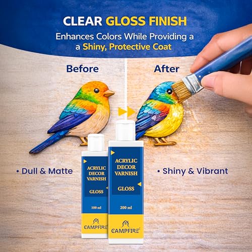 Campfire Acrylic Decor High Gloss Varnish for Art, Craft, Canvas, Wood & DIY Projects | Fast Drying Gloss Varnish with 20 Minutes Settle Time for Best Results (After Dry Transperent, 100 ml) - Image 5
