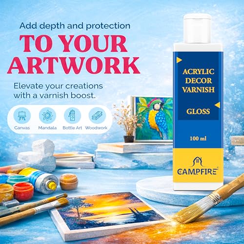 Campfire Acrylic Decor High Gloss Varnish for Art, Craft, Canvas, Wood & DIY Projects | Fast Drying Gloss Varnish with 20 Minutes Settle Time for Best Results (After Dry Transperent, 100 ml) - Image 4