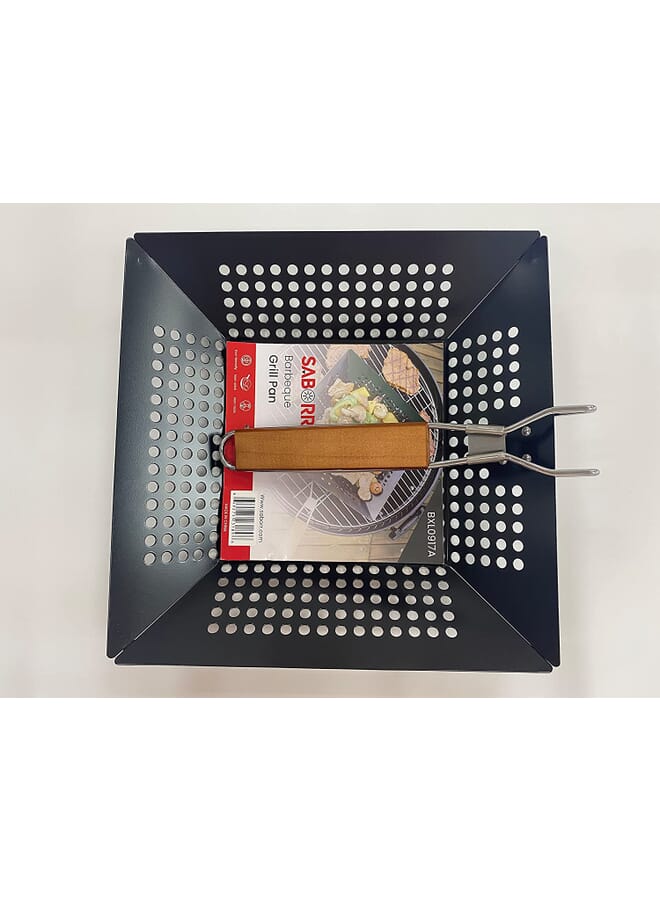 SABORR BBQ Grill Pan BXL0917A – Sturdy Non-Stick Steel Pan | Soft-Touch Handle, Perforated for Even Heat | Perfect for Outdoor Grilling - Image 5