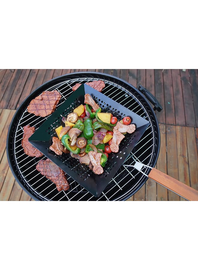 SABORR BBQ Grill Pan BXL0917A – Sturdy Non-Stick Steel Pan | Soft-Touch Handle, Perforated for Even Heat | Perfect for Outdoor Grilling - Image 4